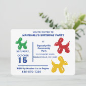 カラフルな風船の犬の形の動物 子供の誕生日パーティー 招待状 (スタンド正面)