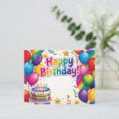 カラフルな風船の誕生日おめでとう ポストカード (スタンド正面)