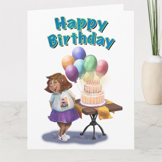 カラフルな風船の誕生日ガール カード (正面)