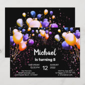 カラフルな風船の誕生日パーティー招待状 招待状 (正面/裏面)