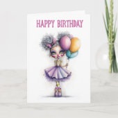 カラフルな風船を持ったキュートなピエロの誕生日 カード (正面)