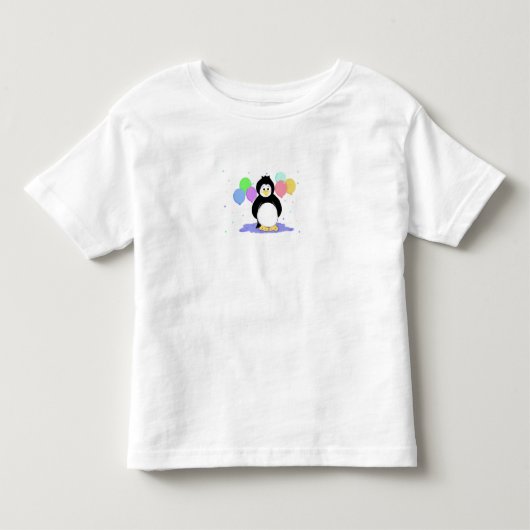 カラフルな風船を持ったペンギン トドラーTシャツ (正面)