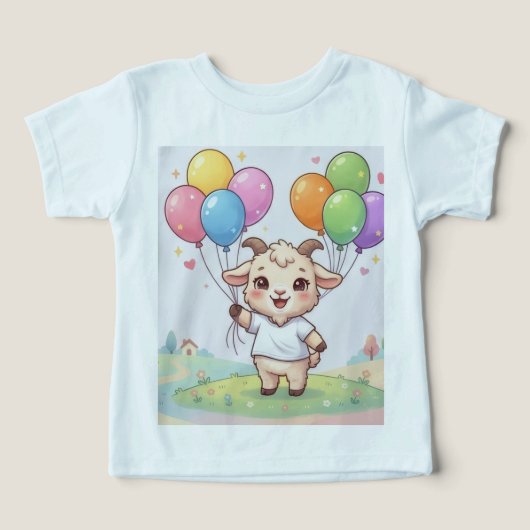 カラフルな風船を持った愛らしいキャラクターのヤギ (デザイン正面)