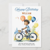 カラフルな風船を持った自転車の少年 誕生日 カード (正面)