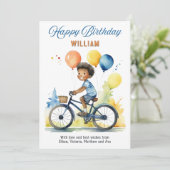 カラフルな風船を持った自転車の少年 誕生日 カード (スタンド正面)