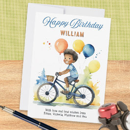 カラフルな風船を持った自転車の少年 誕生日 カード