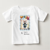 カラフルな風船を持つかわいいねずみ、カスタム ベビーTシャツ (正面)