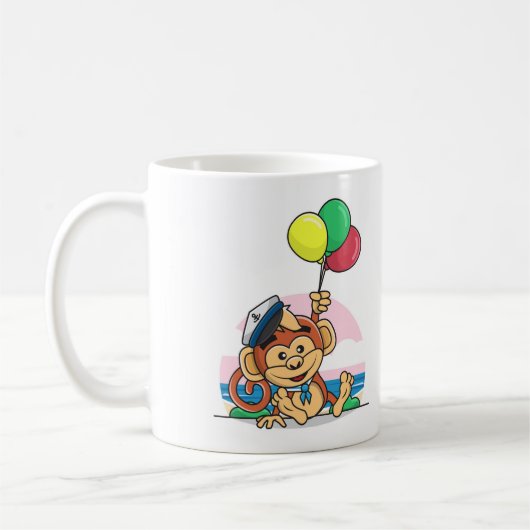 カラフルな風船を持つセーラー・モンキー コーヒーマグカップ (左)