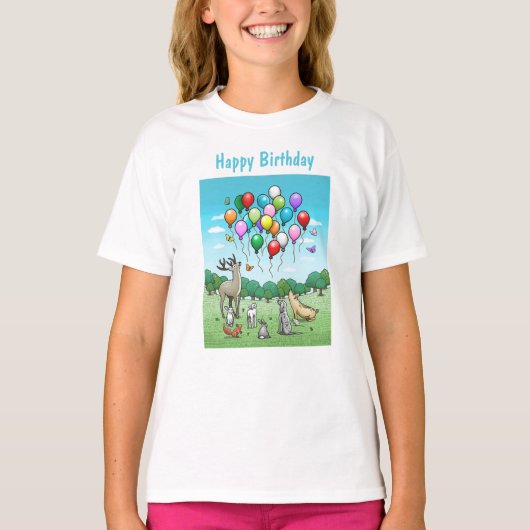 カラフルな風船を持つ動物たち Tシャツ (正面)
