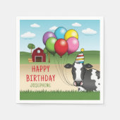 カラフルな風船を持つ牛の子供の誕生日 スタンダードカクテルナプキン (正面)
