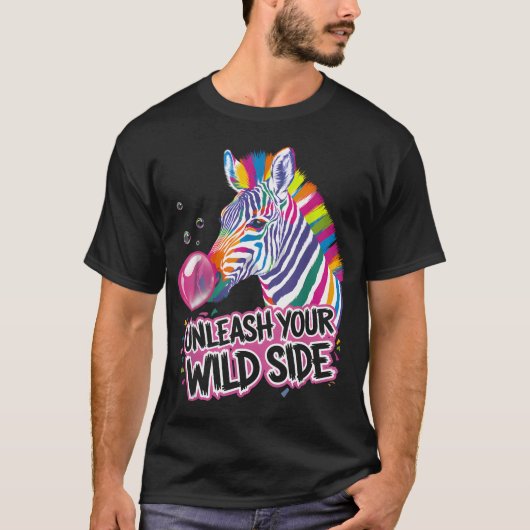 カラフルな風船ガムのシマウマの面白い動物 Tシャツ (正面)