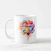 カラフルな風船 子供の誕生日おめでとう コーヒーマグカップ (左)