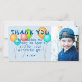 カラフルな風船 子供の誕生日写真 サンキューカード (正面)