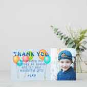 カラフルな風船 子供の誕生日写真 サンキューカード (スタンド正面)