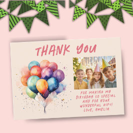 カラフルな風船 子供の誕生日写真 サンキューカード