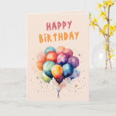 カラフルな風船 子供 楽しい誕生日 カード (黄色い花)