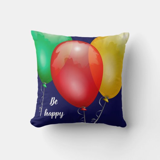 カラフルな風船 楽しくなる Keep calm be happy クッション (正面)