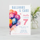 カラフルな風船 水彩 子供の誕生日パーティー 招待状 (スタンド正面)
