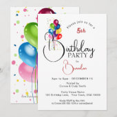 カラフルな風船、誕生日パーティー 招待状 (正面/裏面)
