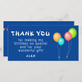 カラフルな風船 青い子供の誕生日 サンキューカード (正面/裏面)