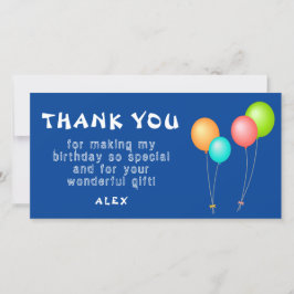 カラフルな風船 青い子供の誕生日 サンキューカード