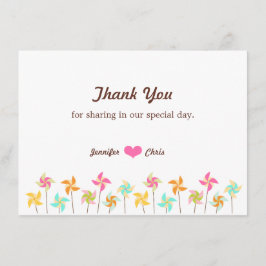 カラフルな風車のテーマの結婚式 サンキューカード