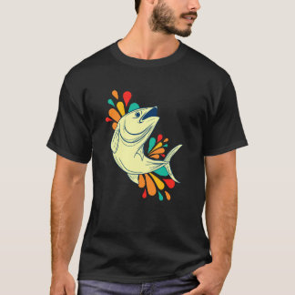 カラフルな飛び跳ねる魚のユーモア スプラッシュ オーシャンシーン Tシャツ