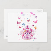 カラフルな飛ぶ蝶と王冠のアートプリント/G ポストカード (正面/裏面)