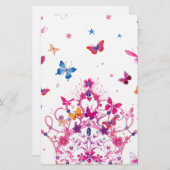 カラフルな飛ぶ蝶と王冠のアートプリント/Ｇ 便箋 (正面/裏面)