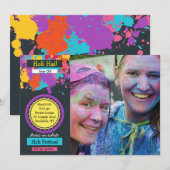 カラフルな飛沫写真 ホーリー祭りの招待状 招待状 (正面/裏面)