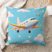 カラフルな飛行機がかわいい雲の間を飛ぶ クッション (ブランケット)