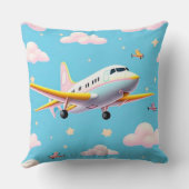 カラフルな飛行機がかわいい雲の間を飛ぶ クッション (裏面)