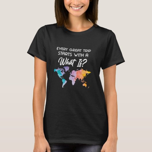カラフルな飛行機の旅行地図のお土産 - クールな世界 Tシャツ (正面)