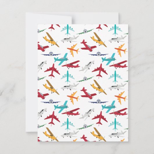 カラフルな飛行機柄 子供用カスタムネーム ノートカード (裏面)