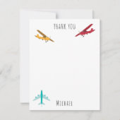 カラフルな飛行機柄 子供用カスタム名 サンキューカード (正面)