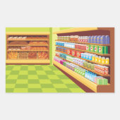 カラフルな食料品店の通路とパン屋 長方形シール (正面)