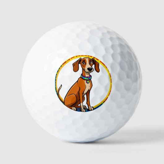 カラフルな首輪をした犬の装飾円デザイン ゴルフボール (正面)