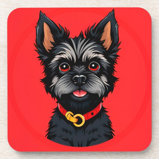 カラフルな首輪をつけたかわいい犬 コースター (正面)