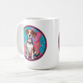 カラフルな首輪をつけたかわいい犬 コーヒーマグカップ (正面左)