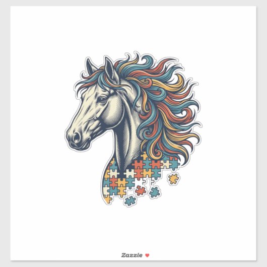 カラフルな馬のパズルピース ビンテージ風彫刻Tシャツ シール (シート)