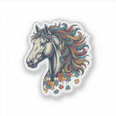 カラフルな馬のパズルピース ビンテージ風彫刻Tシャツ シール (正面)