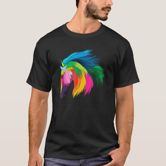 カラフルな馬の抽象的なカラフルな馬 Tシャツ (正面)