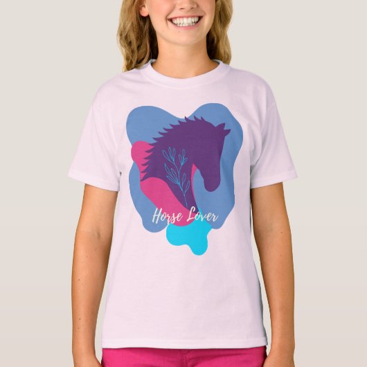 カラフルな馬好きデザイン Tシャツ (正面)