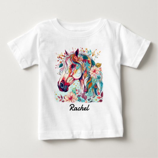 カラフルな馬 ベビーTシャツ (正面)