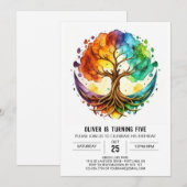 カラフルな魔法の生命の木の誕生日 招待状 (正面/裏面)