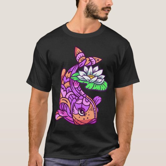 カラフルな魚とスイレン Tシャツ (正面)