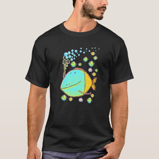 カラフルな魚と泡と小さな魚たち Tシャツ (正面)