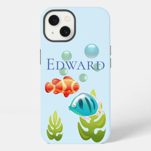 カラフルな魚と泡と海藻 iPhoneケース (裏面)