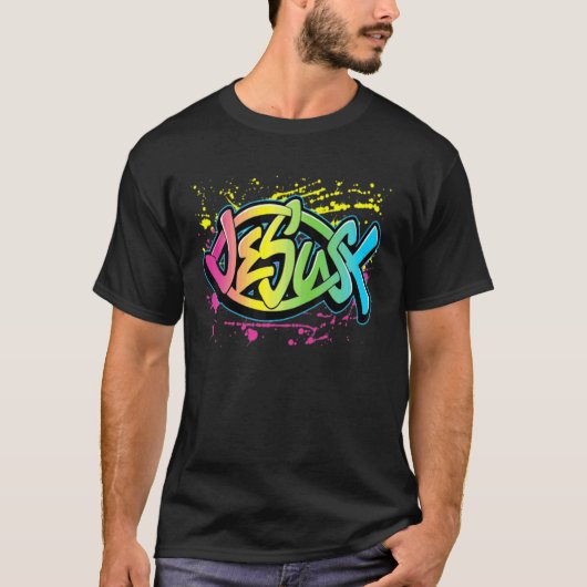 カラフルな魚の形のイエス Tシャツ (正面)