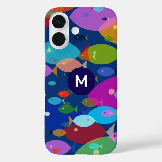 カラフルな魚の抽象的なパターンブルーモノグラム Case-Mate iPhoneケース (裏面)